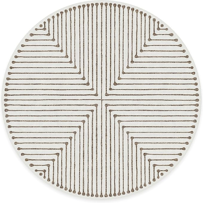 RUGGABLE x Jonathan Adler Machine Washable Area Rug – Inkdrop Camel & Ivory 8 ft Round, Stain-Resistant, Non-Slip – Large Rugs for Living Room, Bedroom, Hallway, Entryway & Office–with Standard Pad