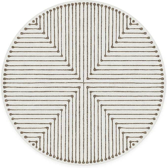 RUGGABLE x Jonathan Adler Machine Washable Area Rug – Inkdrop Camel & Ivory 6 ft Round, Stain-Resistant, Non-Slip – Medium Rugs for Living Room, Bedroom, Hallway, Entryway & Office–with Cushioned Pad
