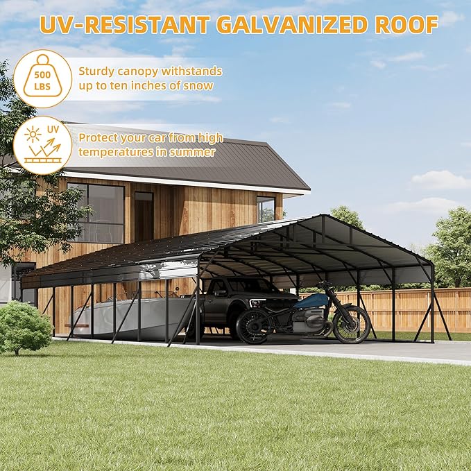 20' x 40' Heavy Duty Metal Carport With Galvanized Steel Roof, Metal Roof Carport With Enhanced Base, Tall MetalCarport Kits Garage for Tractors, Pickup, Boat, Car