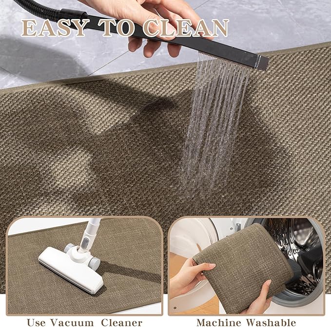 chakme Bathroom Rugs Mat 47x25, Ultra Thin Non Slip Bath Mat Large Quick Dry Absorbent Bath Mat for Bathroom Floor, (Dark Beige, 47"x25")