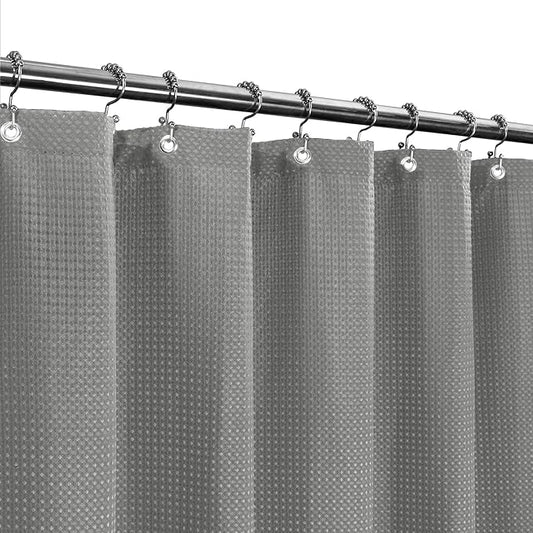 Shower Curtain Fabric 60 x 72 inch, Waffle Weave, Hotel Luxury Spa, 230 GSM Heavy Duty, Water Repellent, Machine Washable, Gray Pique Pattern Decorative Bathroom Curtain