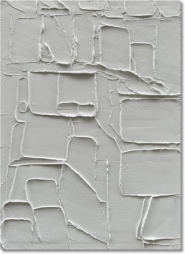 Art Hand-Painted Thick Texture White Minimalist Oil Painting Home Wall Decorative Art 40x28 inch