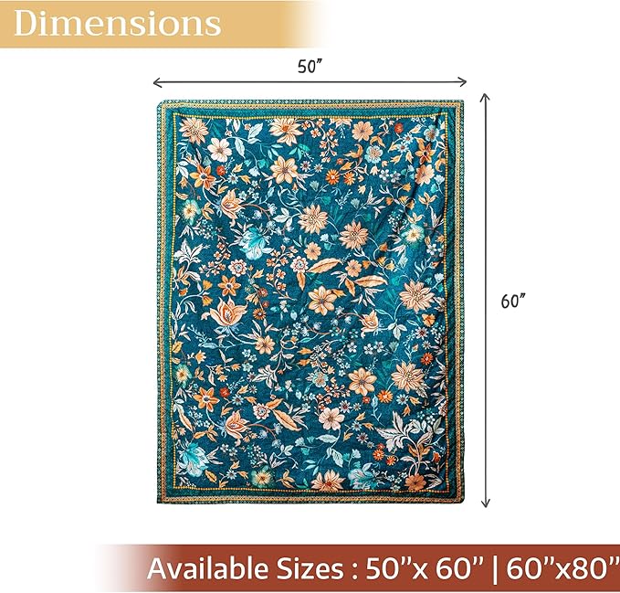 Maison d' Hermine Throw Blanket for Couch Lightweight Soft Warm Breathable Cotton Throw Blankets for Bed Girls Boys Women Men Sofa Travel Living Room Chair Bedding (50"x60", Luxury Loft - Dark Teal)
