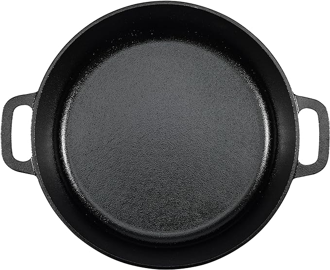 Amazon Basics Round Pre-Seasoned Cast Iron Dutch Oven Pot with Lid and Dual Handles, Heavy-Duty & Large, 7-Quart, Black