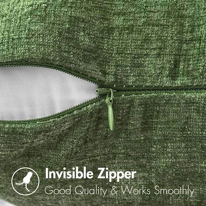 MIULEE Pack of 2 Couch Throw Pillow Covers 20x20Inch Soft Moss Green Spring Chenille Pillow Covers for Sofa Living Room Solid Dyed Pillow Cases