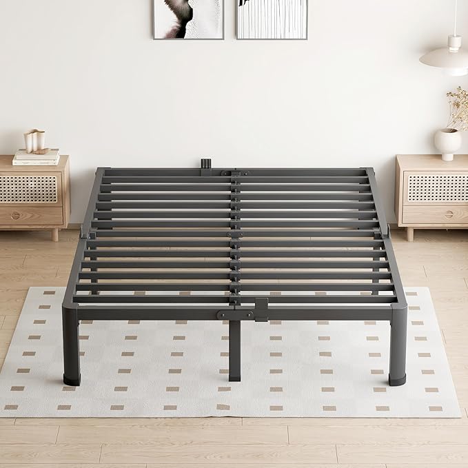10 Inch Full Size Bed Frame, 3500Lbs Heavy Duty Metal Platform with Round Corner Legs Mattress Slide Stopper, Steel Slat Support No Box Spring Needed, Noise Free, Non-Slip, Easy Assembly