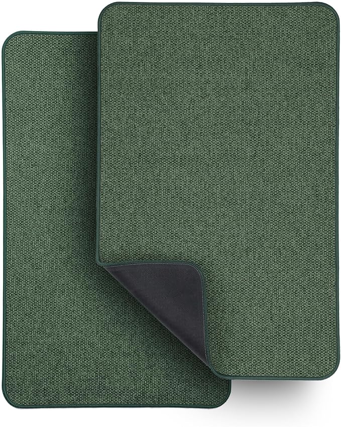Bath Mat,Ultra Thin Bathroom Rugs,Rubber Bath Mats for Bathroom,No Slip Bath Rugs,Quick Dry,Machine Washable,Low Pile,Absorbent,Shower Outside,Sink,Home Decor Accessories.Green,1'5"x2'3"(2 Pack)