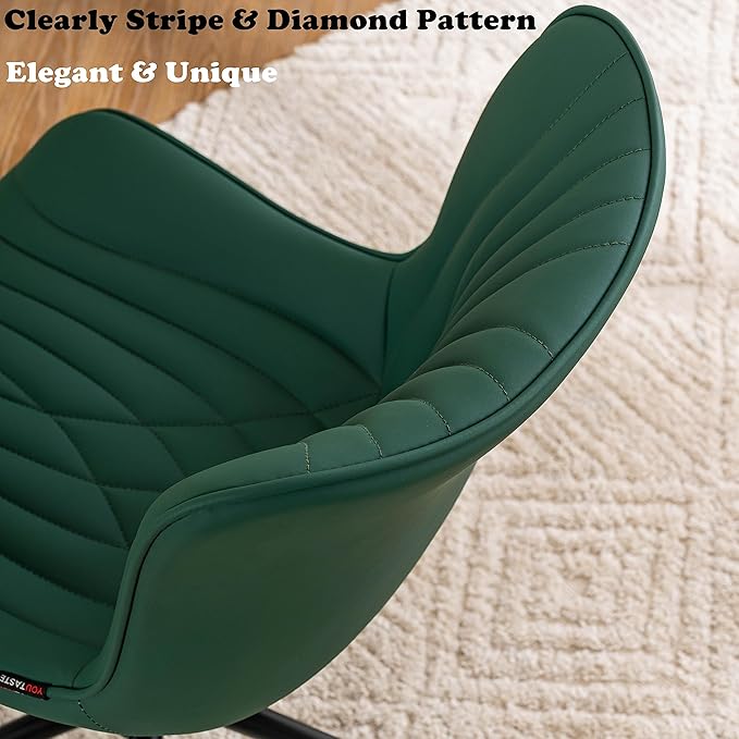 YOUTASTE Dark Green Office Chair, Modern Armless Desk Chair with Back, Adjustable Swivel Rolling Faux Leather Task Chair with Wheels Metal Base for Home Office, Study, or Vanity