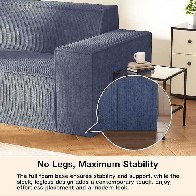 Sofa-in-a-Box, Memory Foam 3-Seater Couch, No Installation & Easy to Transport, Deep Seat Modern Sofa with Corduroy Fabric, Couch for Living Room, Bedroom, Apartment, Home Office,Grey