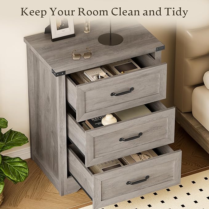 3-Drawer Dresser for Bedroom, Small Wooden Chest of Drawers with Metal Handles, Narrow Storage Cabinet with Anti-Tipping Design, Sturdy Dresser Organizer for Closet, Living Room, Entryway