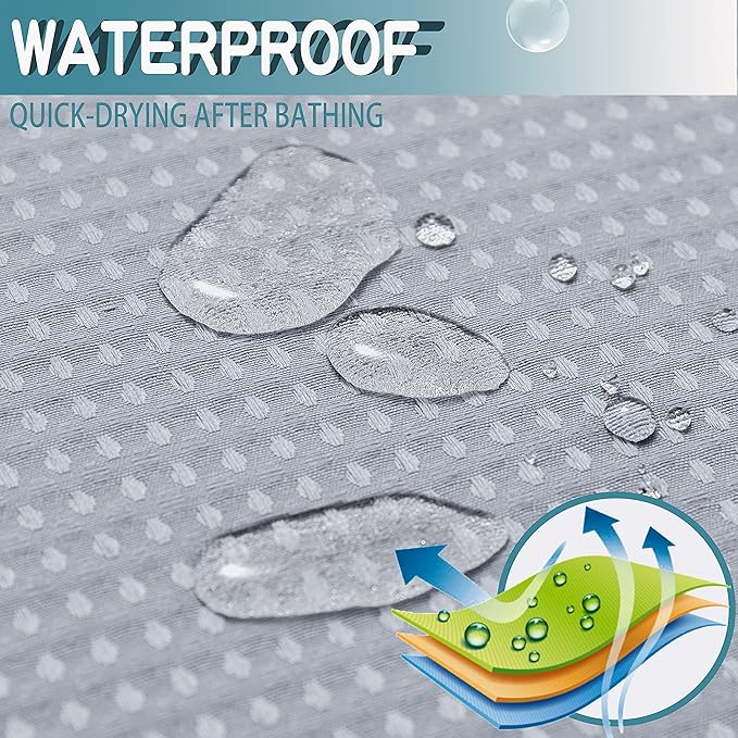 Conbo Mio Extra Long No Hook Waffle Weave Shower Curtain with Snap in Liner Set, Hotel Luxury Grey Shower Curtains for Bathroom with See Through Top Window, Waterproof, Washable 71W x 84H