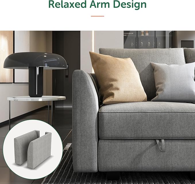 HONBAY Modular Sectional Sofa Sleeper Couch | Oversized with Chaise and Ottoman U Shaped Set | Stoarge Seat, Grey