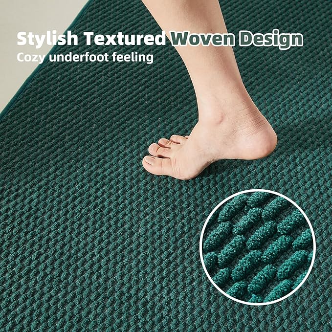 Bathroom Rugs Non Slip Washable, Super Absorbent Thin Bath Mat Small Quick Dry Low Pile Bathroom Rug, Dark Green 16"x24"
