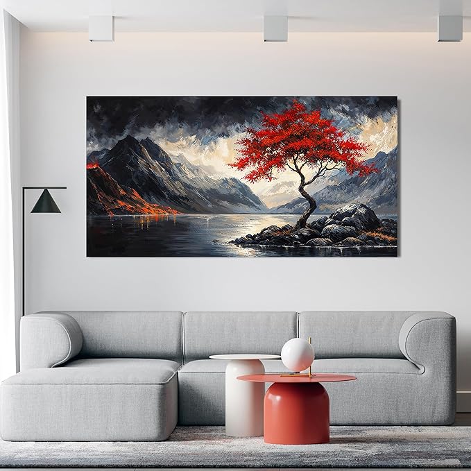 Canvas Wall Art Decor Black and White Vintage Wall Art Wall Art Pictures for Living Room Large Landscape Wall Art Prints Art Work for Wall Decor Red Artwork for Walls Bedroom Office Decor 29" X 58"