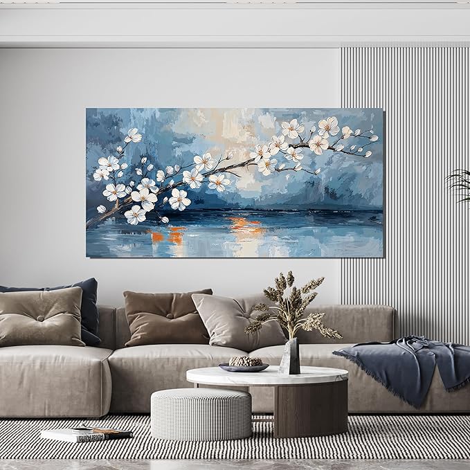 Canvas Wall Art Decor Large Vintage Coastal Wall Art Decorations White Flower Wall Art Prints Wall Art Pictures for Living Room Canvas Art Wall Decor Artwork for Walls Bedroom Office Decor 24" X 48"
