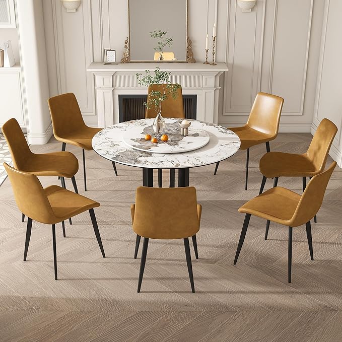 Dining Table Set with 8 Chairs, 53" Round Modern Marble Dining Table with Lazy Susan, Sintered Stone Top for Kitchen, Dining Room, Dinette