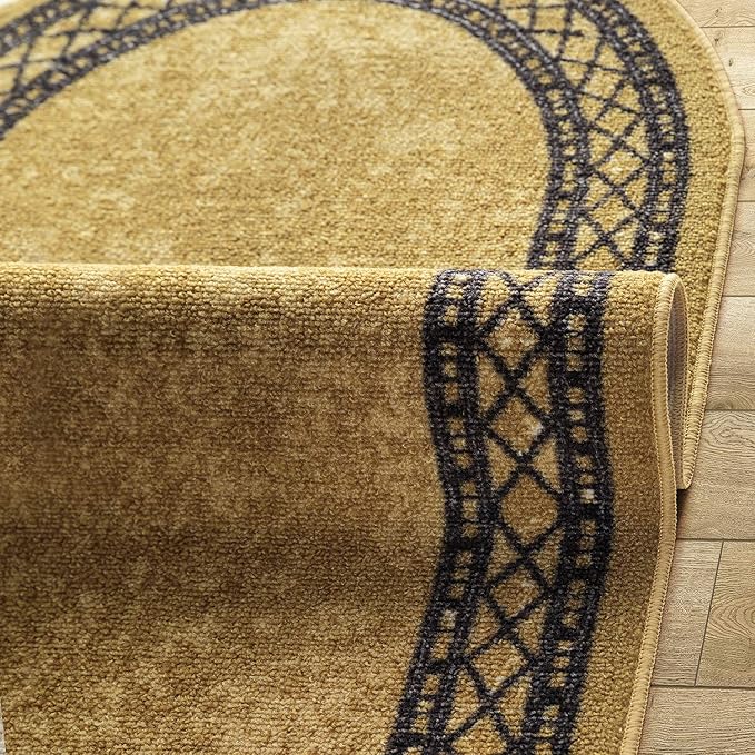 Antep Rugs Alfombras Modern Bordered 2x5 Non-Skid (Non-Slip) Low Profile Pile Rubber Backing Kitchen Area Rugs (Brown, 2' x 5' Oval)