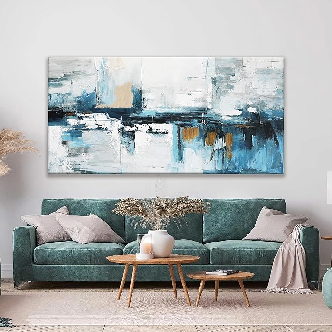 Tsomzxng Abstract Wall Art For Living Room Canvas Art Wall Decor Large Blue White Wall Art Office Abstract Painting For Home Bedroom Decor Hotel Artwork 29x58 Inch