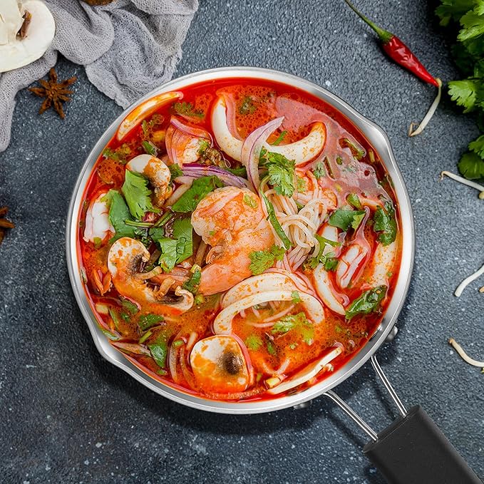 E-far 1 Quart Sauce Pan with Lid, Stainless Steel Tri-Ply All Clad Small Cooking Pot with Pour Spout, Multipurpose Induction Saucepan & Stay-Cool Handle, Compatible with All Cooktops, Dishwasher Safe