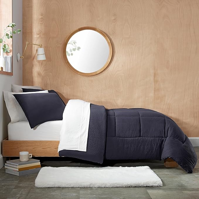 UGG Leonora Comforter Set with 2 Pillow Shams Lightweight Down Alternative Blanket Reversible Cozy Warm All Season Washable and Hypoallergenic Bedding Set, Full/Queen, Navy Blue