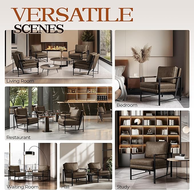 Yaheetech PU Leather Armchairs, Retro Leisure Accent Chair with Extra Soft Padded and Cushion, 105 Degree Slant Back, Modern Reading Arm Chair for Living Room/Office/Bedroom/Study, 2pcs, Brown