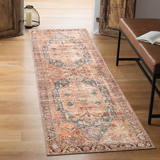 Keen Home Design 2x12 Rug - Machine Washable Runner Rug with Non-Slip Backing, Ideal for Hallway, Entryway, Kitchen, Laundry Room - Vintage, Easy Clean, Durable, Low Pile - (2'6" x 12')