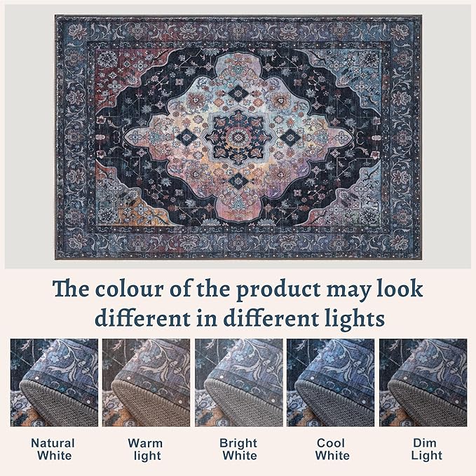 Tangsoo 2x6 Washable Runner Rug for Hallways, Non Slip Vintage Runner, Soft Low Pile Long Rug Runner, Print Distressed Navy/Mlulti Carpet Runners for Kitchen Bedroom Entryway Bathroom Living Room