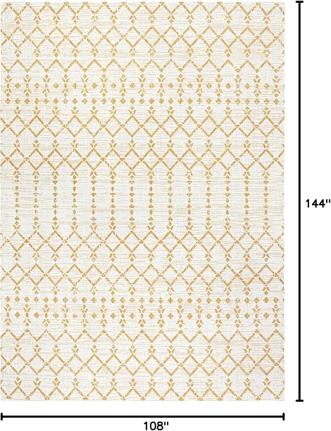 JONATHAN Y Moroccan Geometric Indoor Outdoor Area Rug 9X12 Cream/Yellow, Ourika Textured Weave for Backyard, Patio, Porch, Easy-Cleaning, High Traffic, Pet-Friendly, Non-Shedding (SMB108J-9)