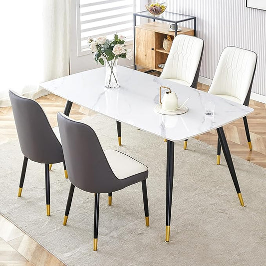 Dining Table Set for 4, Dining Room Table Set for 4, Sintered Stone Kitchen Table Top and Modern Chairs Set of 4 for Kitchen Dining Living Room