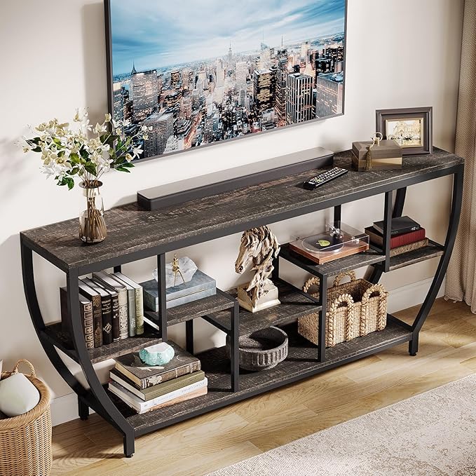 Tribesigns TV Stand for Televisions up to 80 Inches, 70.9 Inches Entertainment Center with Storage Shelves, Wood TV Media Console Table Unit for Living Room, Bedroom, Dark Grey