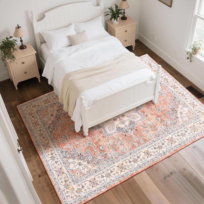 8x10 Area Rug for Living Room, Modern Washable Rug Non Slip Low Pile Large Area Rugs for Living Room, Bedroom, Farmhouse, Dining Room,Orange