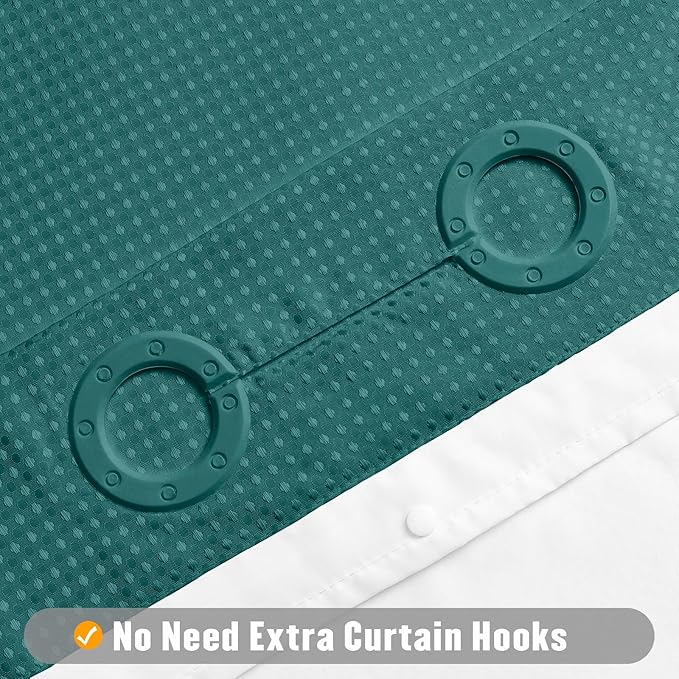 MitoVilla Dark Green Waffle Small Stall Shower Curtain 36 x 74, No Hooks Required Half Size Narrow Fabric Cloth Shower Curtain Set with Snap-in Liner for Modern Bathroom Decor, Seaweed Green