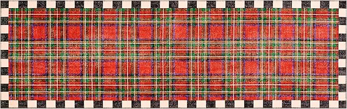 MACKENZIE-CHILDS Washable Rug, Decorative Indoor Rug, 2'6" x 8' Runner, Royal Stewart Tartan Red