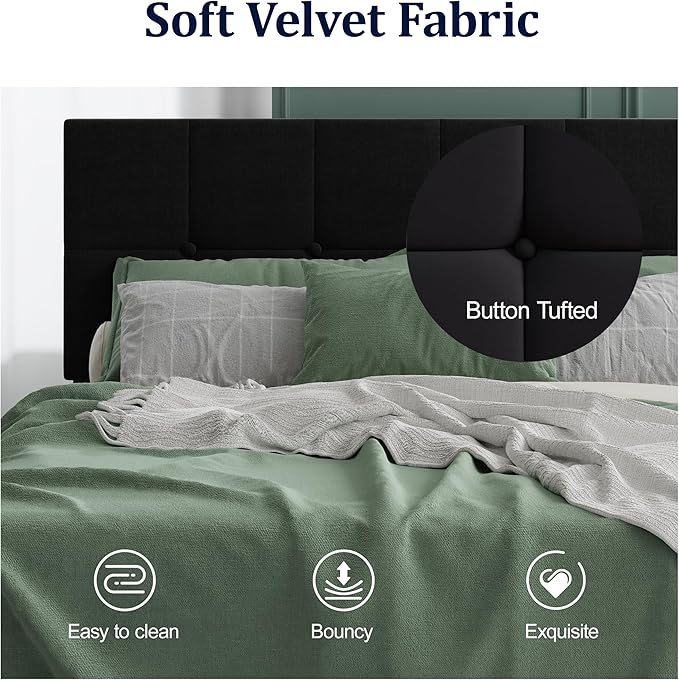 Full Size Bed Frame, Full Size Platform Bed Frame with Headboard, Upholstered Headboard, Sturdy Wooden Slats, Noiseless No Box Spring Required, Easy to Assemble, Black