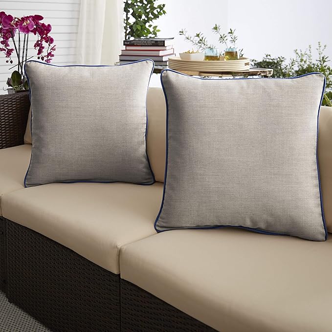 Sorra Home x Sunbrella Indoor/Outdoor Corded Pillows, 22" x 22", Cast Silver