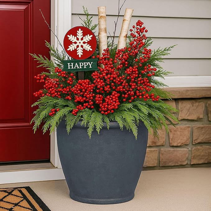 Sunnydaze 24-Inch Anjelica Large Plastic Pot for Plants - Double-Walled Outdoor Polyresin Round Planter Porch Pot with Drillable Drainage Holes - Slate - 4pk