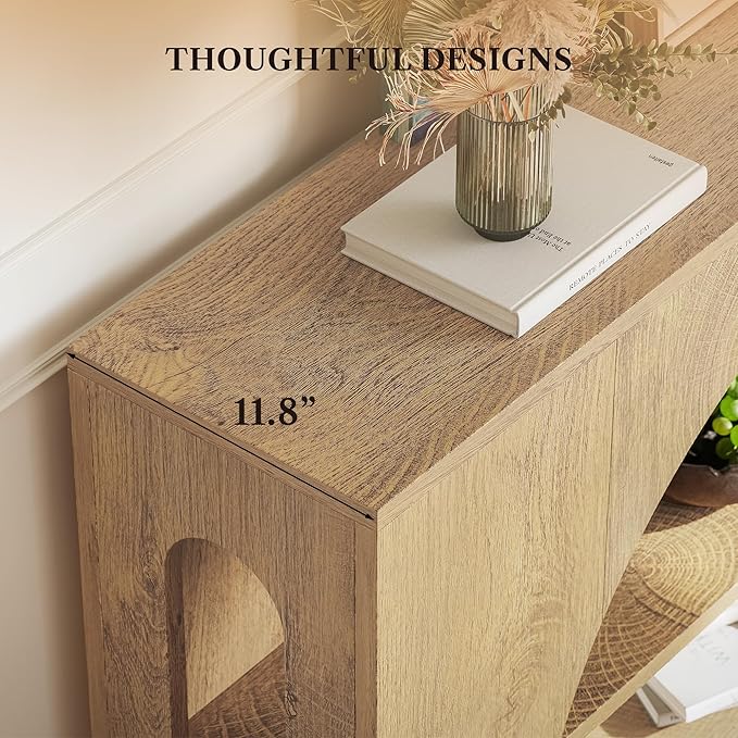 Sofa Console Table with Storage, 55" Farmhouse 3-Tier Hallway Wood Table for Living Room, Hallway, Foyer, Natural Wood