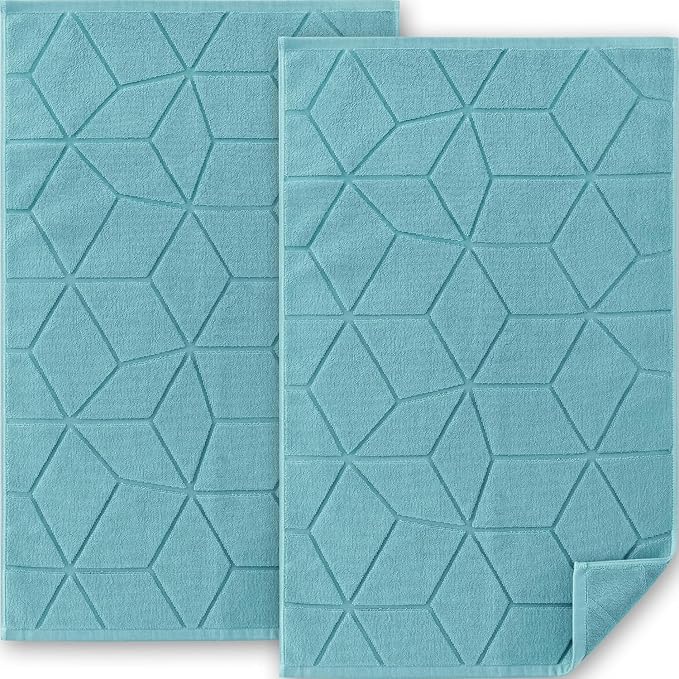 Bath Mat Towels [Not Bath Rug] - Thick 1100GSM - Hotel Towel Bathmat for Bathroom Floor, 19"x30" (2 PACK), 100% Cotton | Soft | Absorb | Washable, Aqua Teal Terry Cloth Mats for Bathroom