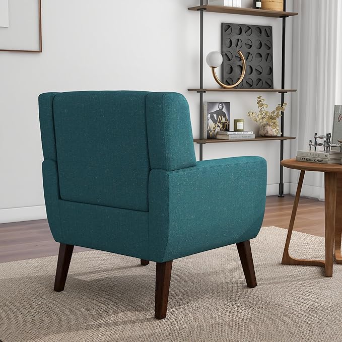 Accent Chair, Mid-Century Modern Fabric Chairs with Arms for Living Room, Comfy Upholstered Club Single Sofa Armchair for Bedroom Waiting Room with Solid Wood Frame (Fabric Turquoise, Set of 1)