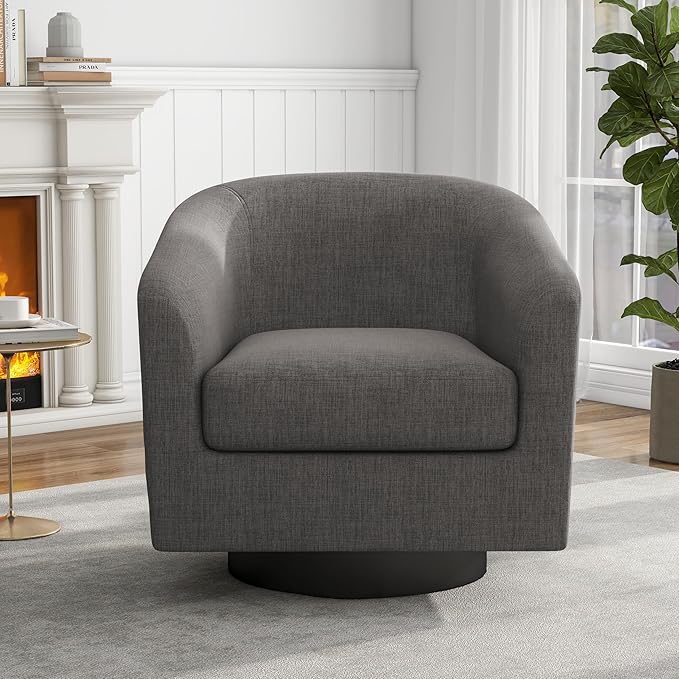 UIXE 360° Swivel Barrel Accent Chair Armchair, Modern Round Club Arm Chair in Fabric, Comfy Upholstered Living Room Single Sofa Seat - Dark Gray