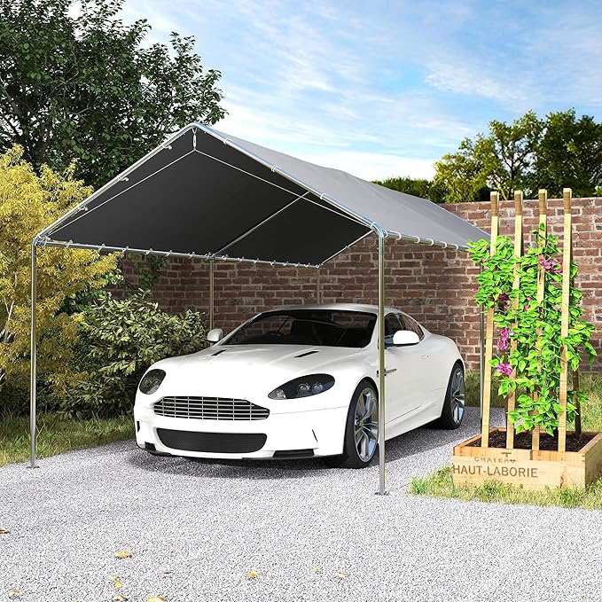 Outsunny 10'x20' Carport Heavy Duty Galvanized Car Canopy with Included Anchor Kit, 3 Reinforced Steel Cables, Grey