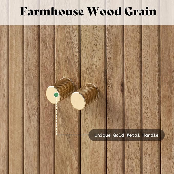 AMERLIFE 70" TV Stand with Solid Wood Legs, Mid Century Modern TV Console with Tambour Door for 80-inch TV, Dust-Proof Storage Cabinet for Living Room, Natural Oak