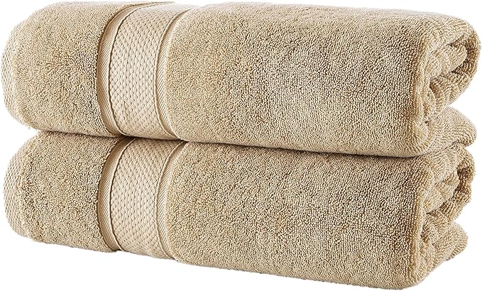 NOVA Luxury Linen - Hotel Quality Turkish Towel Set for Bathroom (2 Pcs Bath Towel Set, Warmsand Beige)