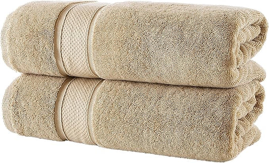 NOVA Luxury Linen - Hotel Quality Turkish Towel Set for Bathroom (2 Pcs Bath Towel Set, Warmsand Beige)