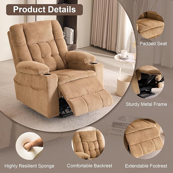 SALOHZA Power Lift Recliner Chair for Elderly with Massage and Heat for Living Room, Electric Recliner Chair for Adults with USB/Type C Port/Cup Holders, Velvet Fabric, Beige