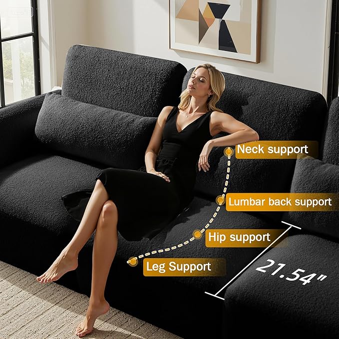 Sectional Sofa Couch, Modern Convertible U Shaped Sectional Couch with Ottoman, Modular Sectional Sofa Cloud Couches for Living Room (Black, 3 Set + 1 Ottoman)