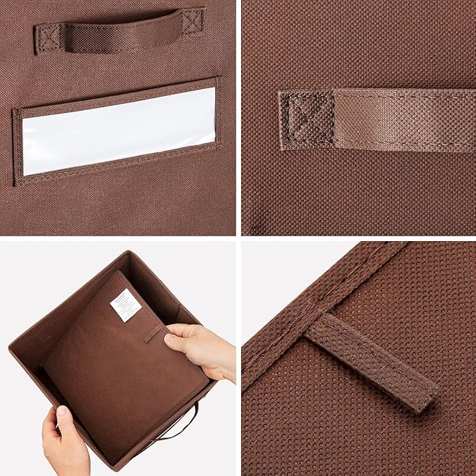 artsdi 13x13x13 storage cube bins (Set of 10) Fabric storage cubes with 10 Labels Window Cards & a Pen, storage cubes 13x13, Collapsible 13 inch cube storage bins, Cubby Organizer Boxes, Brown