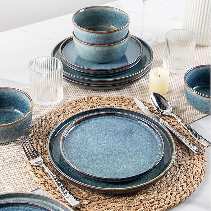 AmorArc Ceramic Dinnerware Sets for 4,Round Reactive Glaze Stoneware Plates and Bowls Set,Highly Scratch Resistant Dishware | Dishwasher & Microwave Safe Dishes Set,Service for 6 (18pc)