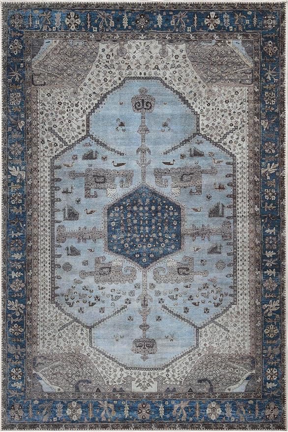 Keen Home Design 10x14 Rug - Machine Washable Area Rug with Non-Slip Backing, Ideal for Living Room, Dining Room, Bedroom - Vintage, Easy Clean, Durable, Low Pile Rug - (9'7" x 14')