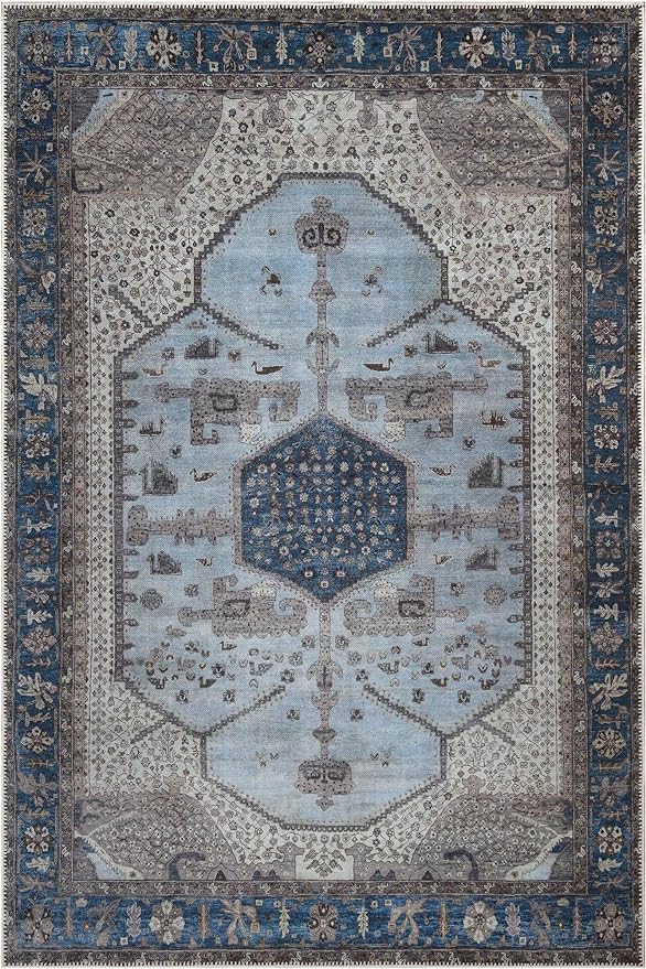 Keen Home Design 5x7 Rug - Machine Washable Area Rug with Non-Slip Backing, Ideal for Living Room, Dining Room, Bedroom - Vintage, Easy Clean, Durable, Low Pile Rug - (5' x 7')